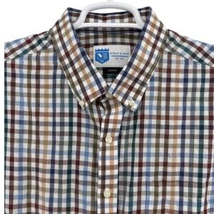 Mobley & Sons Greene Plaid Button Up ShortSleeve Shirt Men XL Linen Dad Grandpa